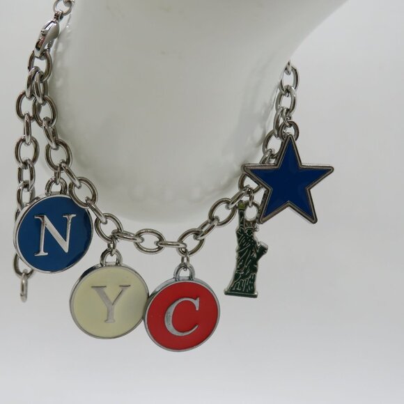 New York City Charm Bracelet Statue Of Liberty Star Letters Silver Tone Chain - Picture 5 of 11